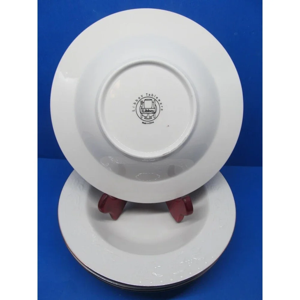 Libbey White Holly Embossed Gold Trim 9 